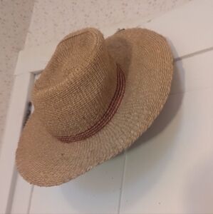 Vintage Straw Hat Beach Hike Summer Vacation Stitches Red Band Tom Sawyer
